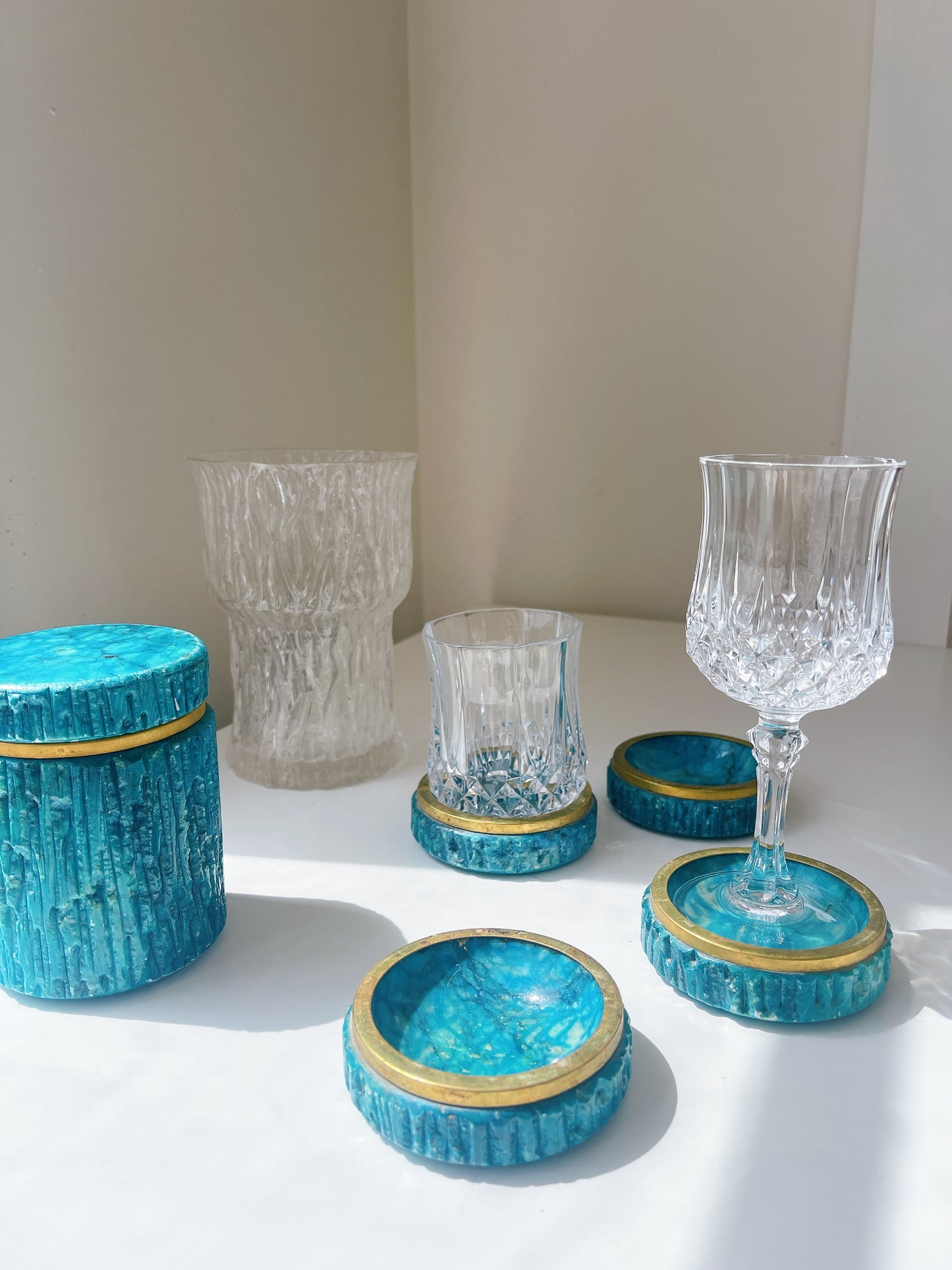 Vintage Stone Coaster & Cannister Tower