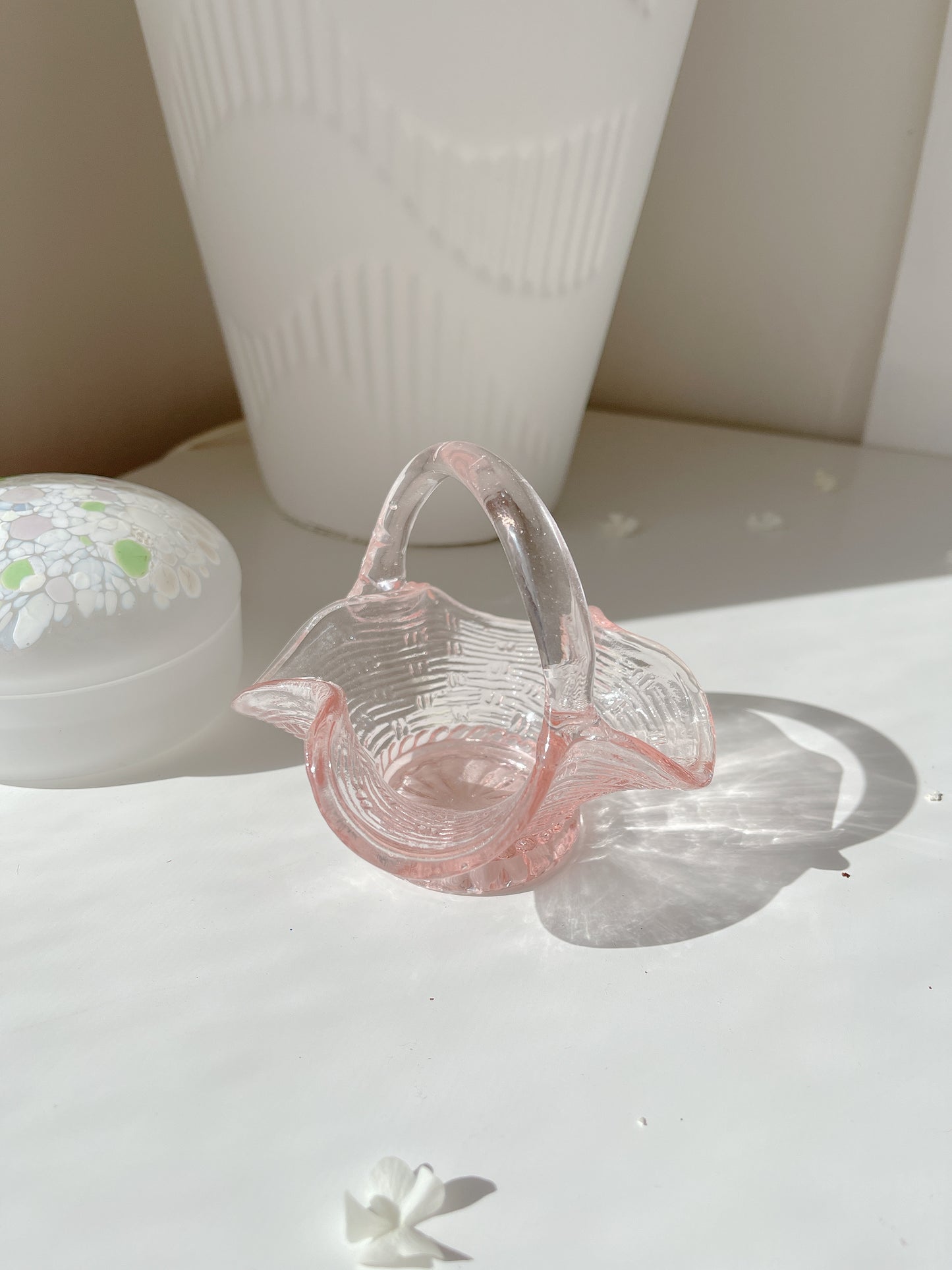Vintage Pink Glass Basket