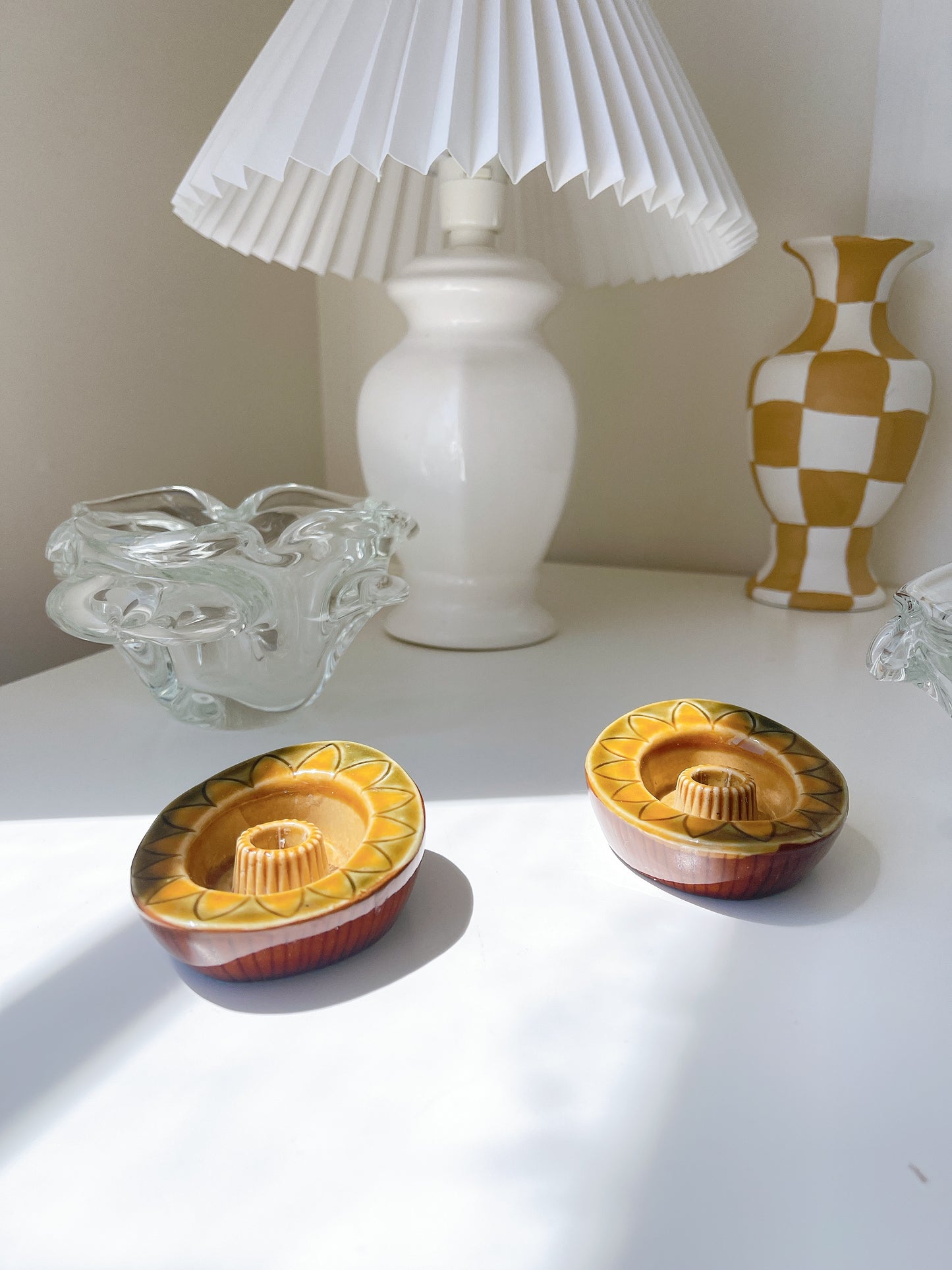 Set 2 Vintage Stoneware Candleholders