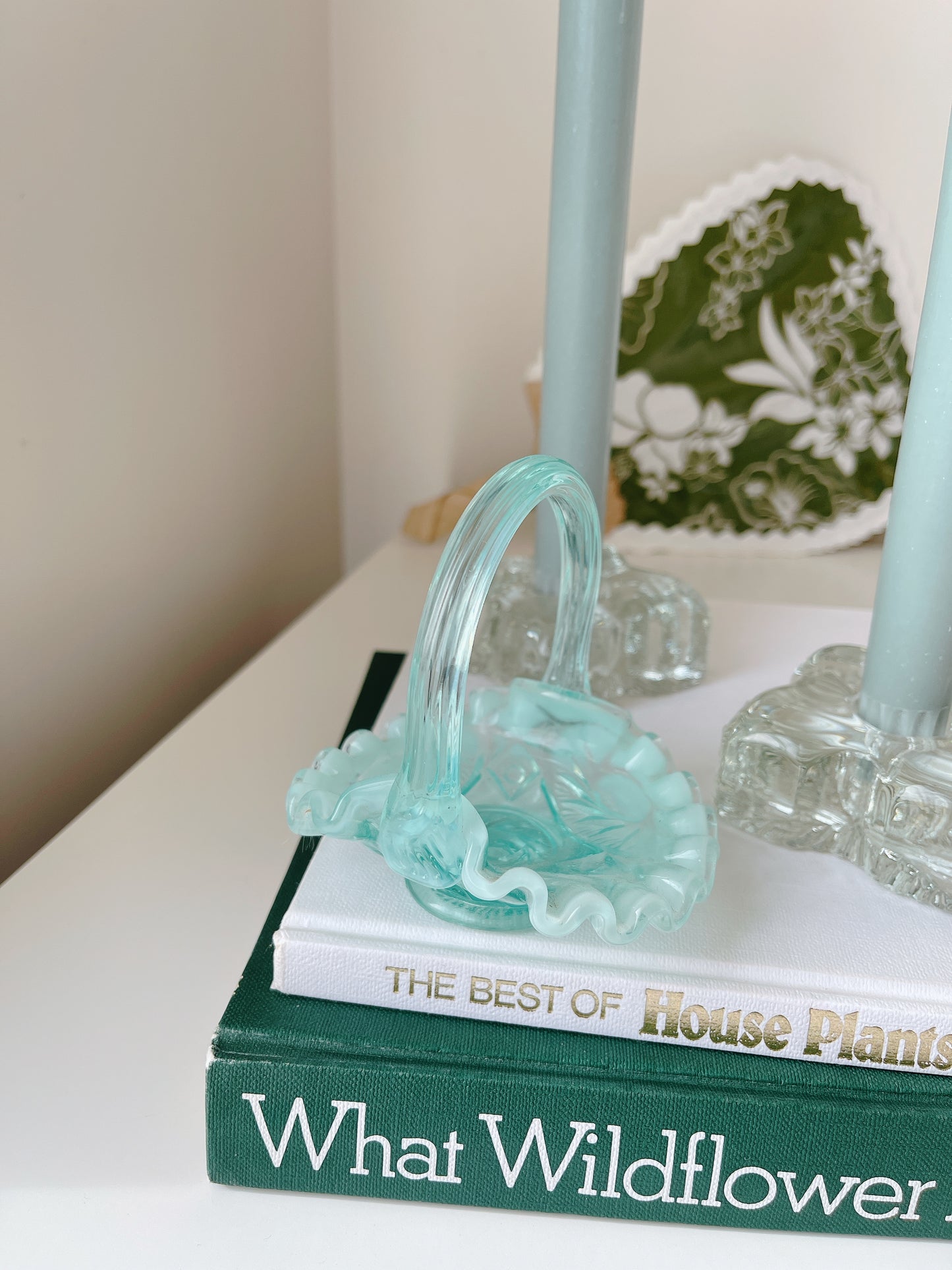 Fenton Vintage Glass Opalescent Mint Basket