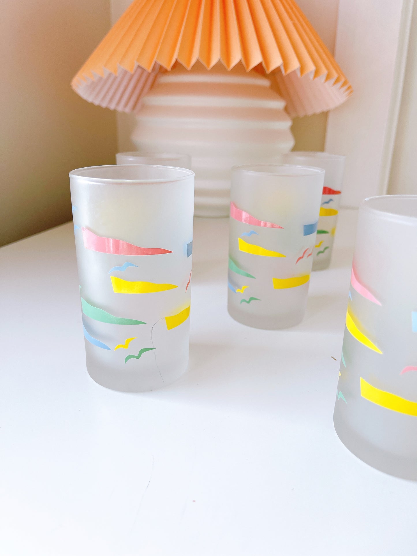 Vintage Frosted Geo Pastel Glasses