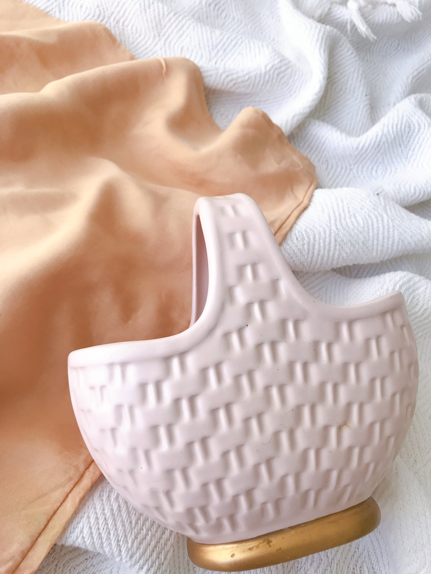 Vintage Baby Pink Ceramic Basket