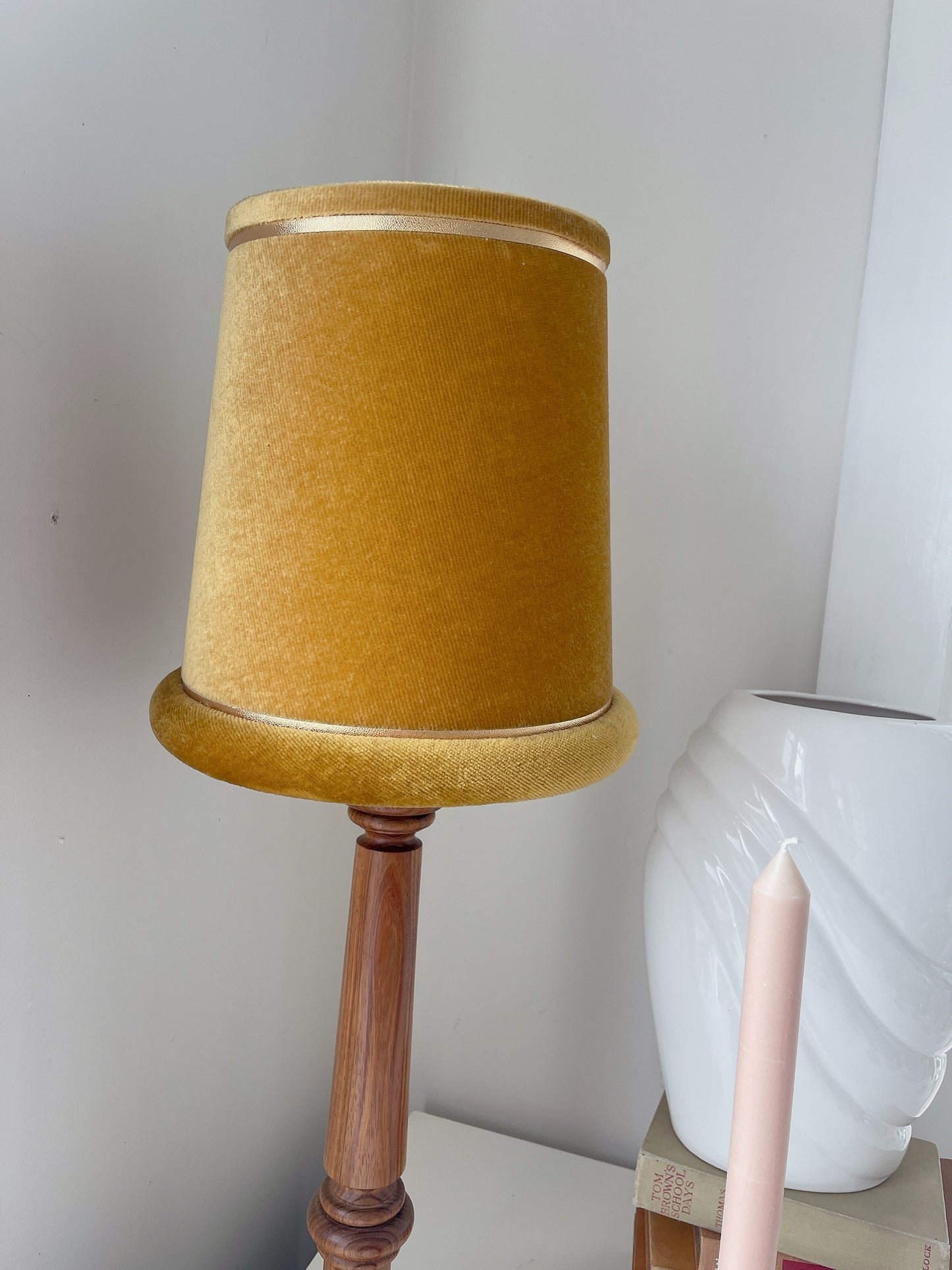 Vintage Teak Mid Century Lamp with Velvet Shade