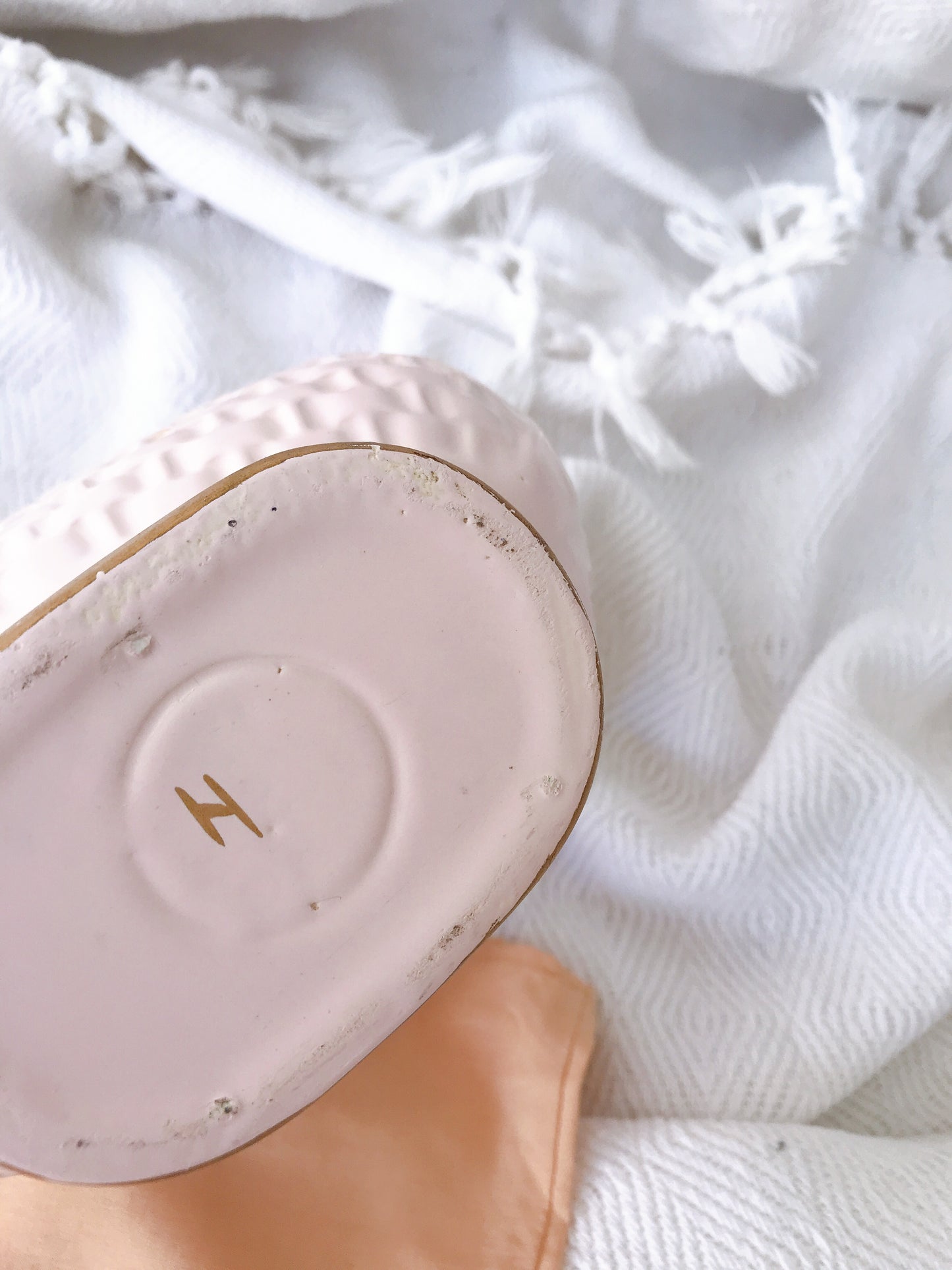 Vintage Baby Pink Ceramic Basket