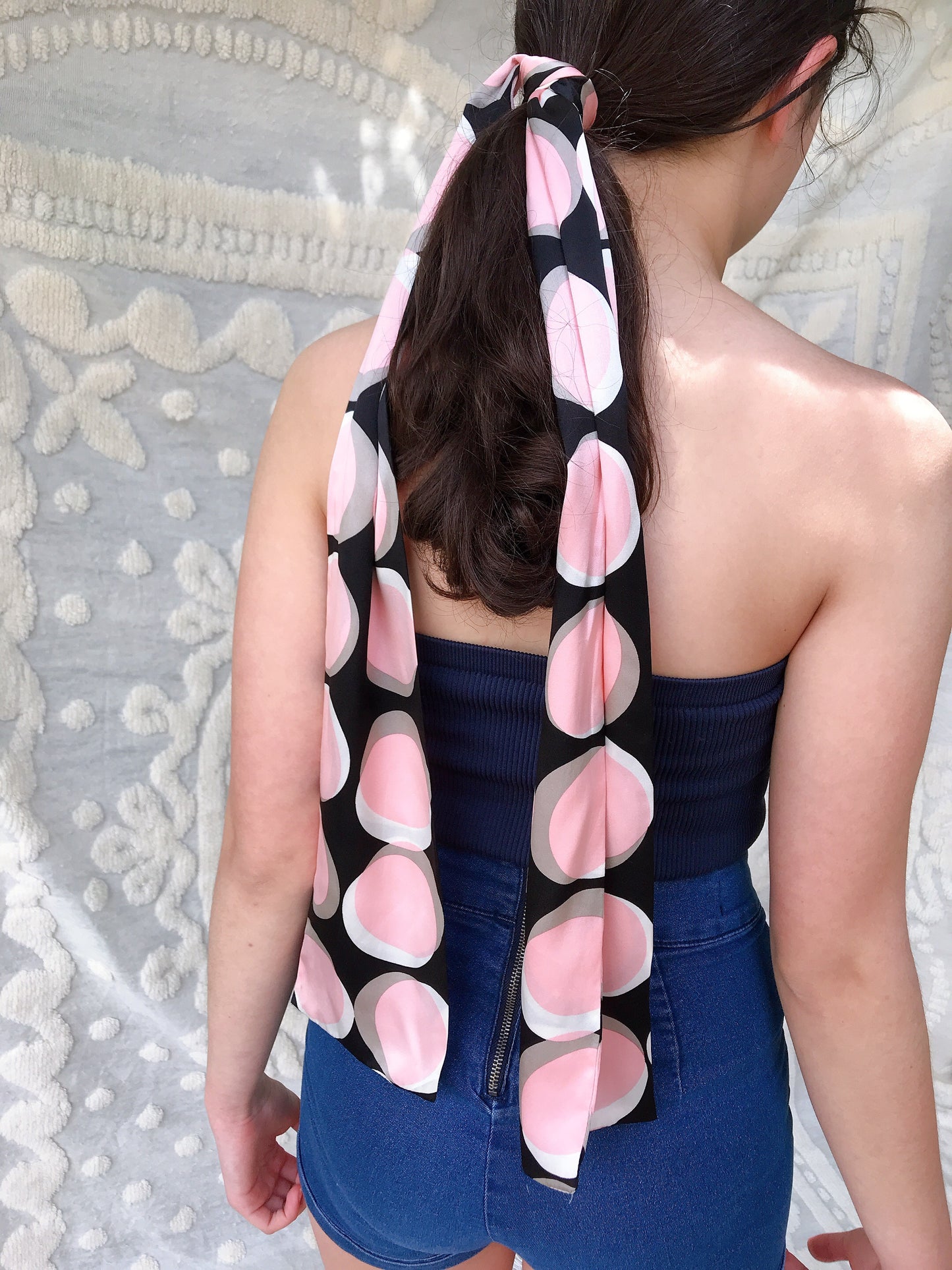 Vintage Black & Pink Vintage Head Scarf