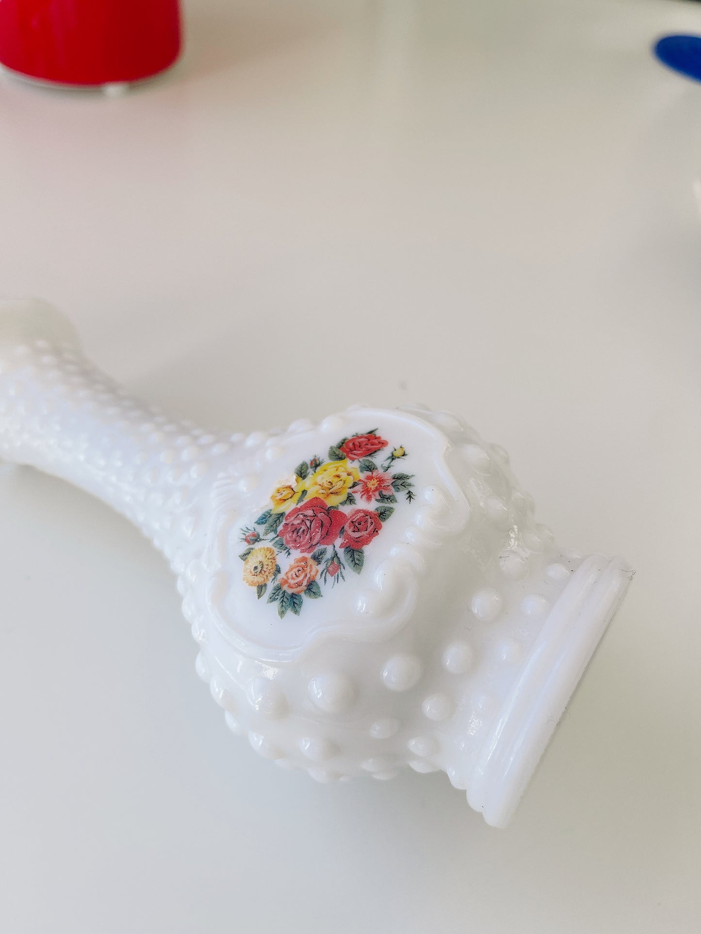 Vintage Milk Glass Vase - Rosebuds
