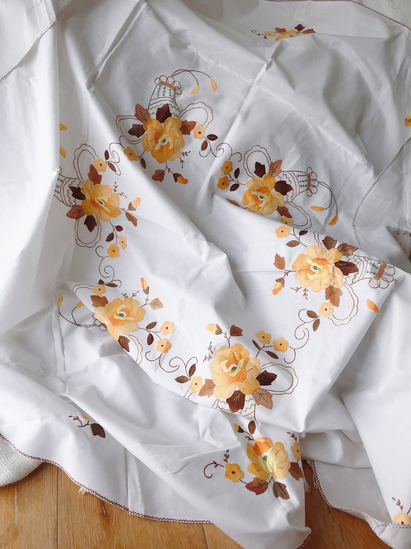 Vintage Circular Hand Sewn Floral Tablecloth