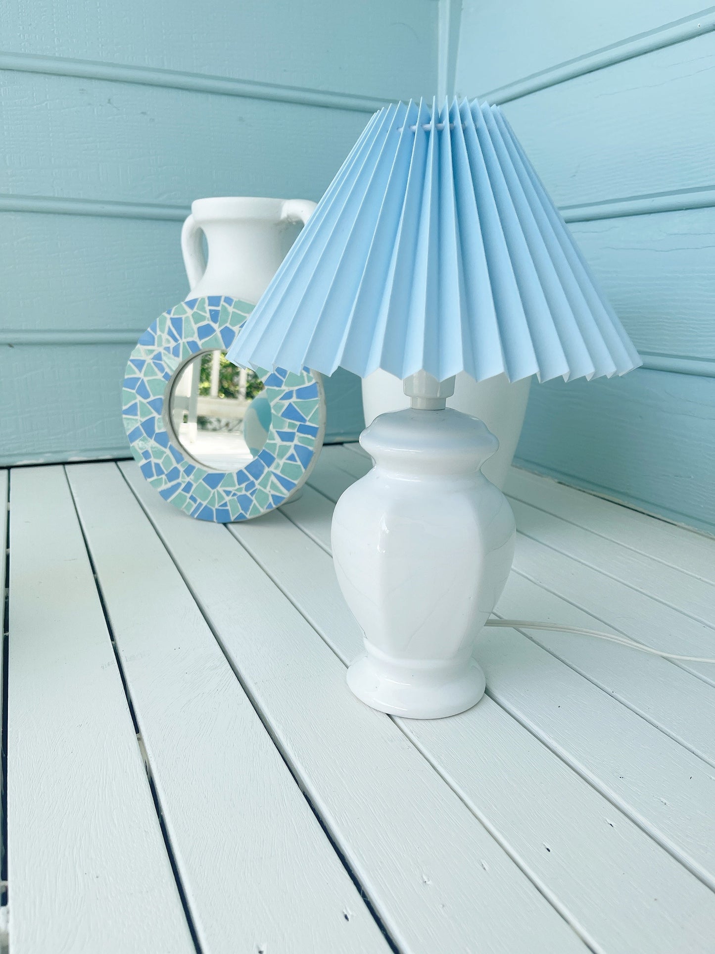 White Vintage Lamp Base /Pleated Shade