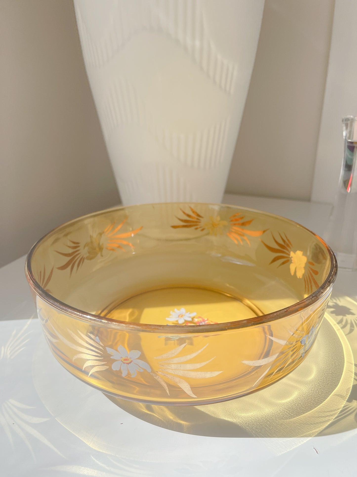 Vintage Glass Amber Floral Bowl