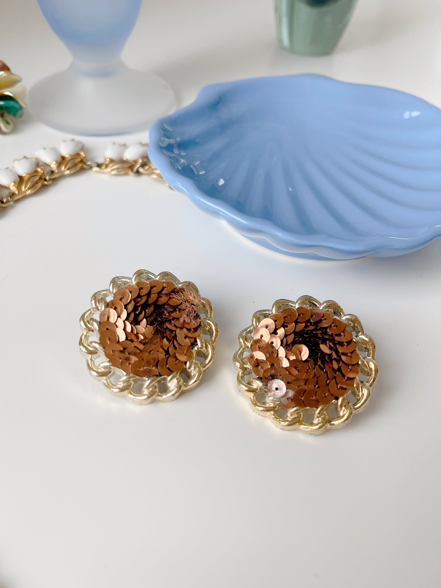 Vintage Sequin Gold Earrings