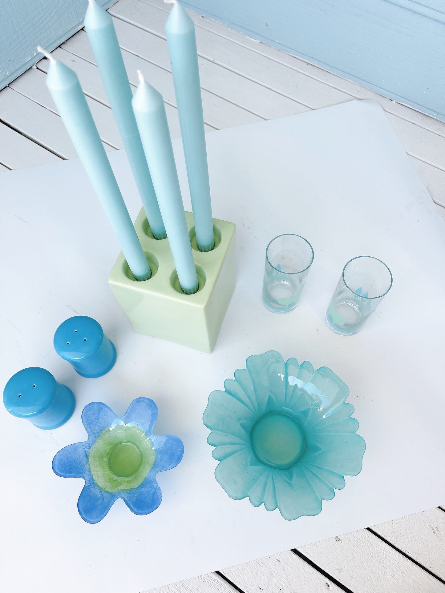 Teal Glass Flower Bowl