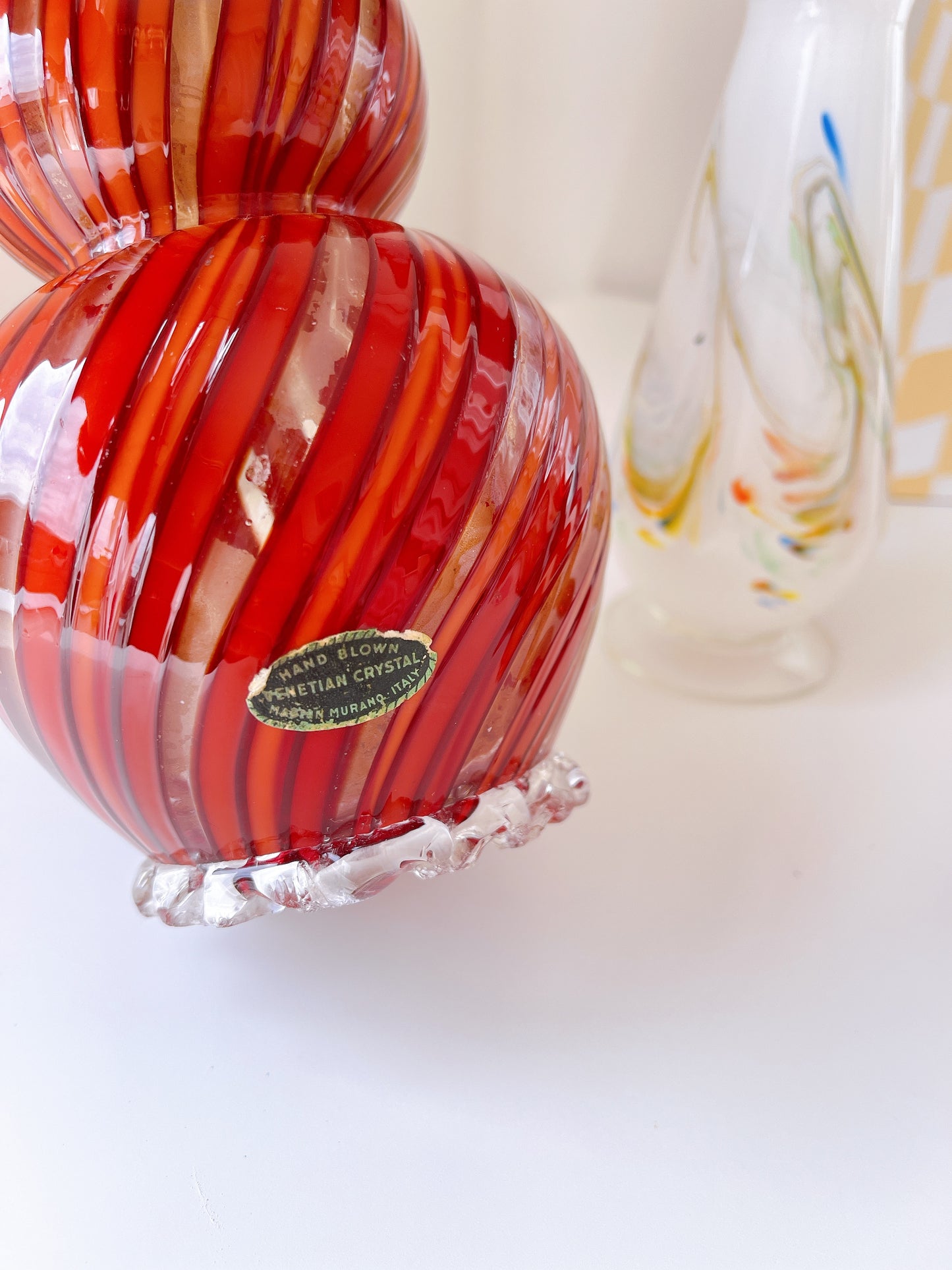 Vintage Murano Chocolate Stripe Vase -Italy