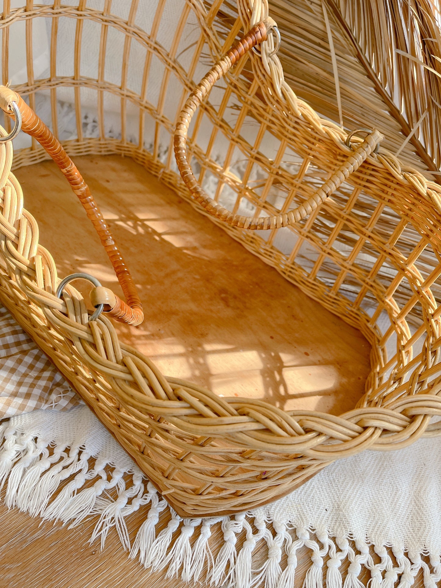 Vintage Doll Rattan Bassinet