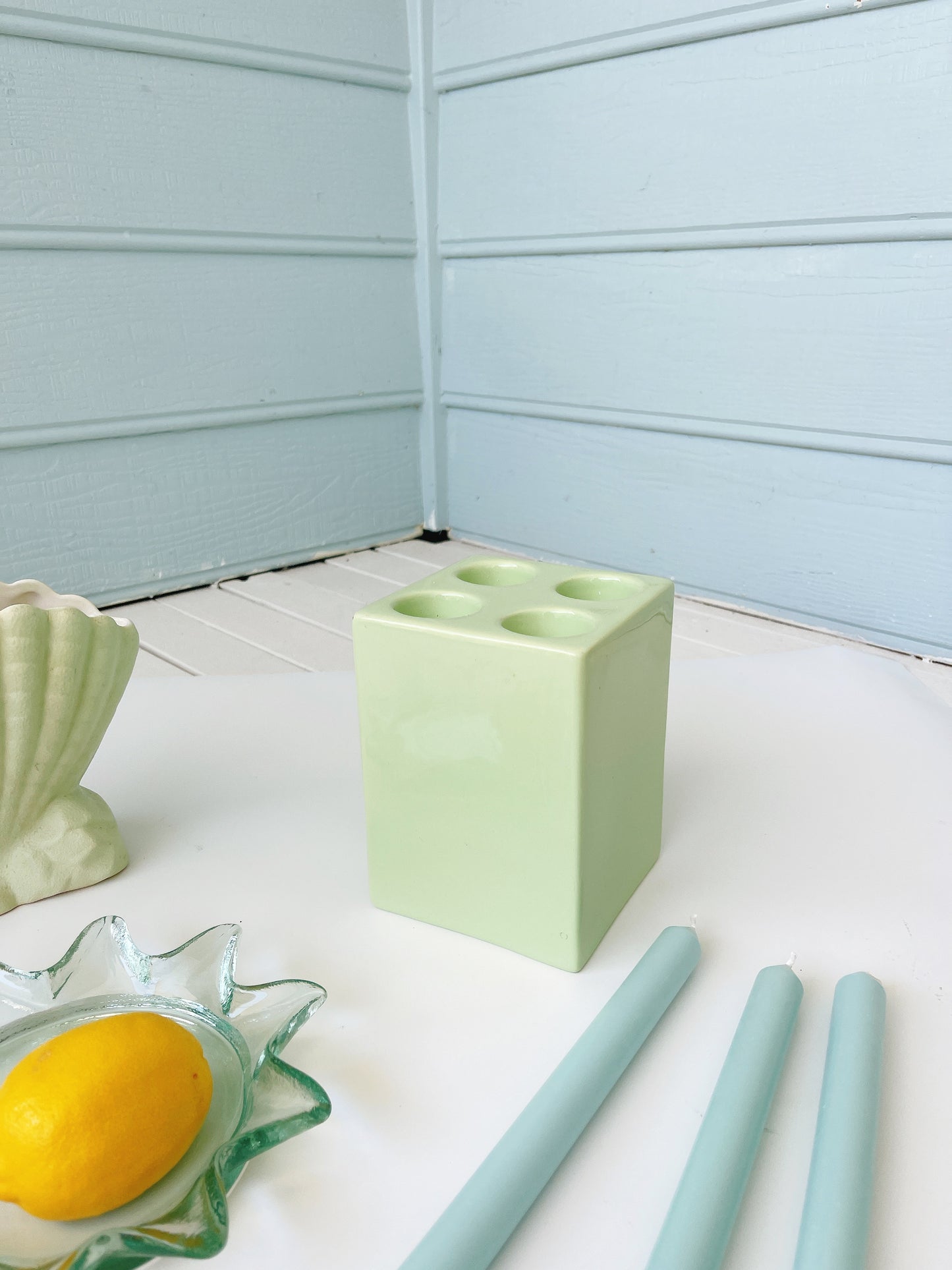 Vintage Mint Candle Holder with 4 Candles