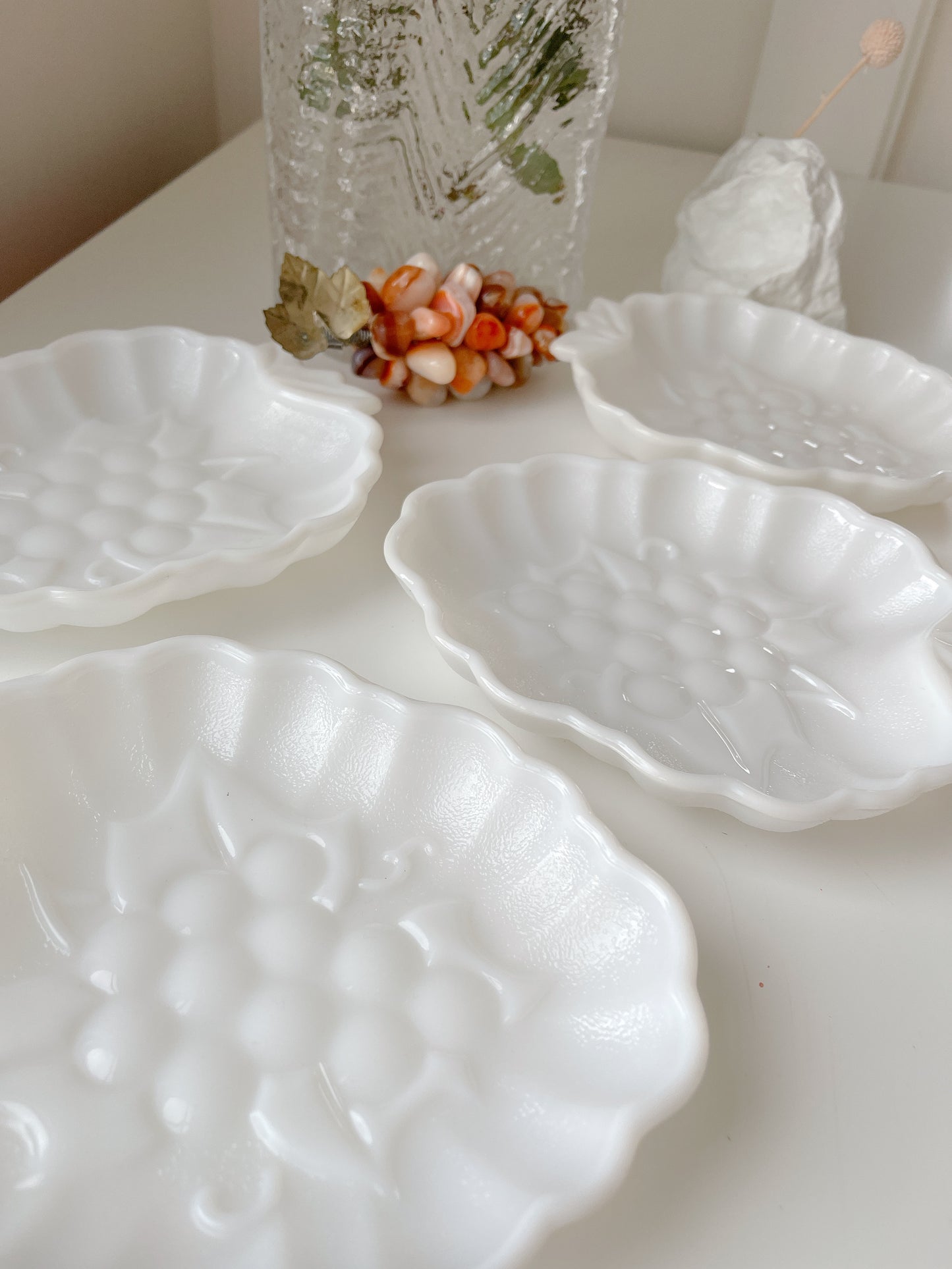 Set 4 Vintage Milk Glass Grape Plates