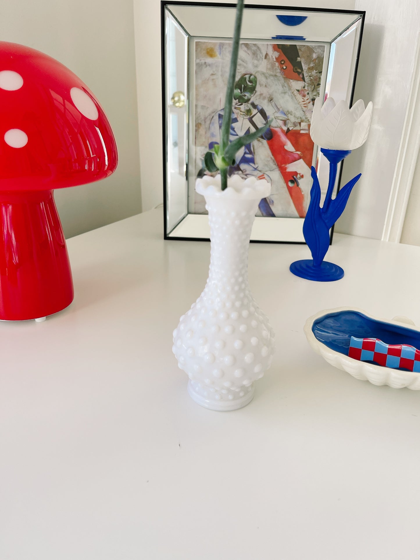 Vintage Milk Glass Vase - Rosebuds