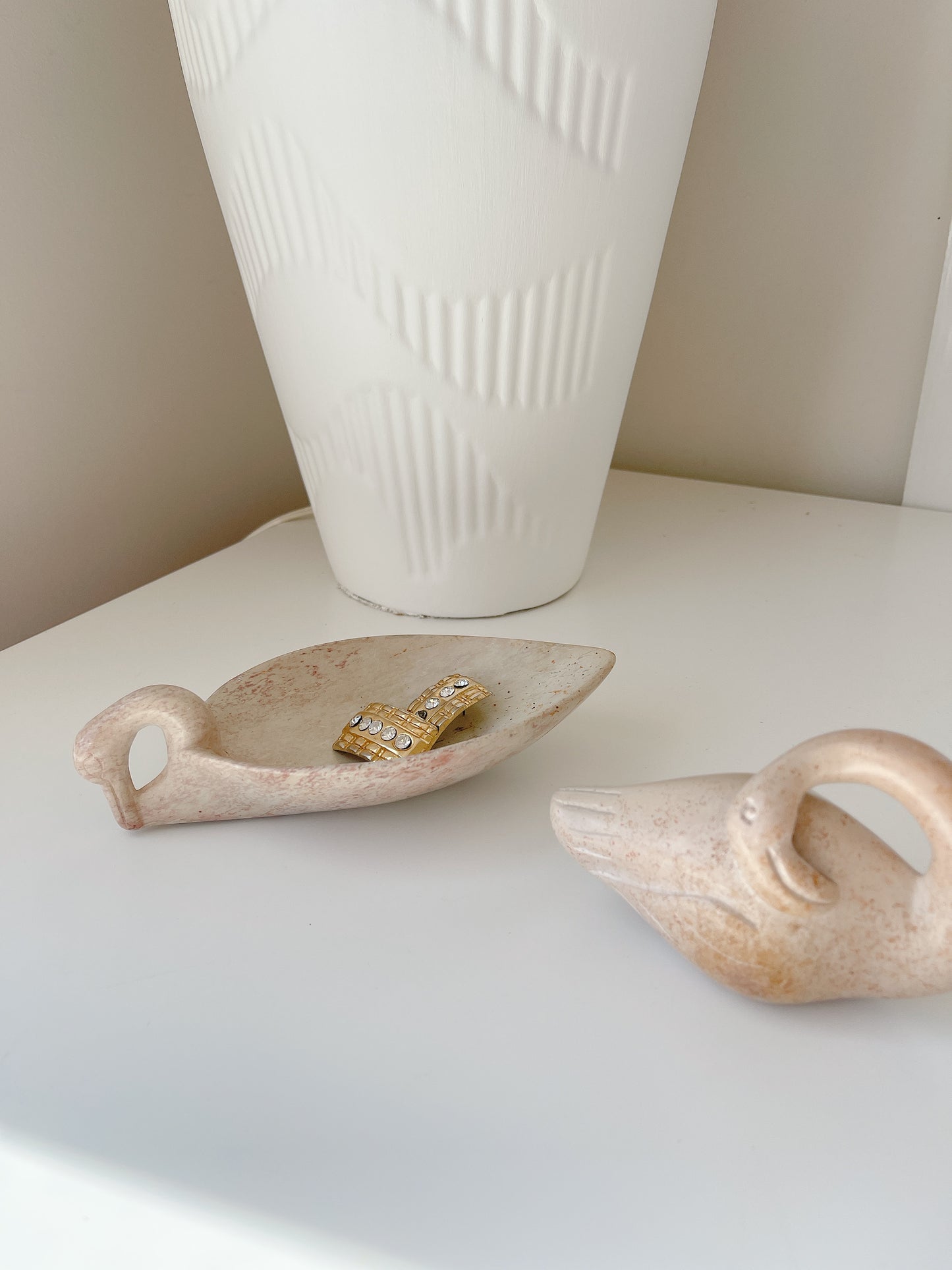 Set 2 Carved Stone Swans