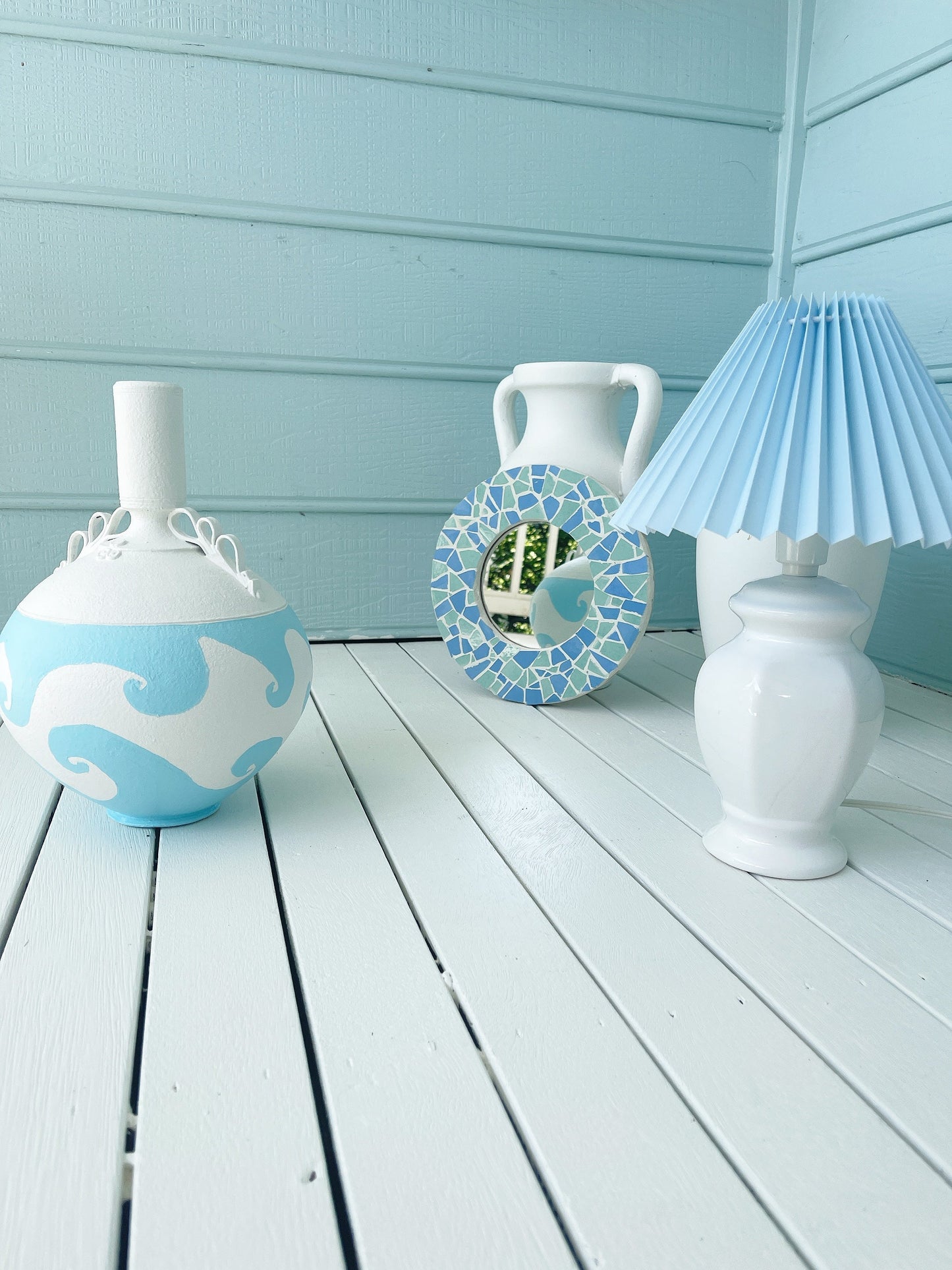 White Vintage Lamp Base /Pleated Shade