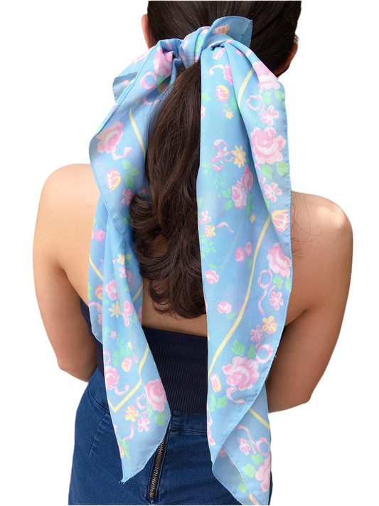 Vintage Blue /Pink Floral Scarf