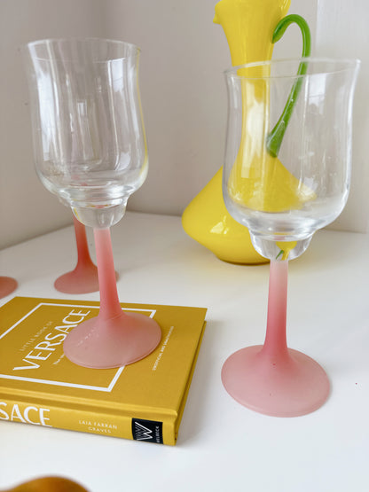 Set 4 Pink Frosted Stemmed Glasses