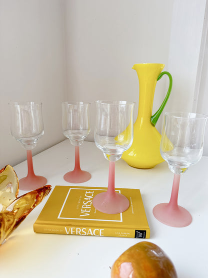 Set 4 Pink Frosted Stemmed Glasses