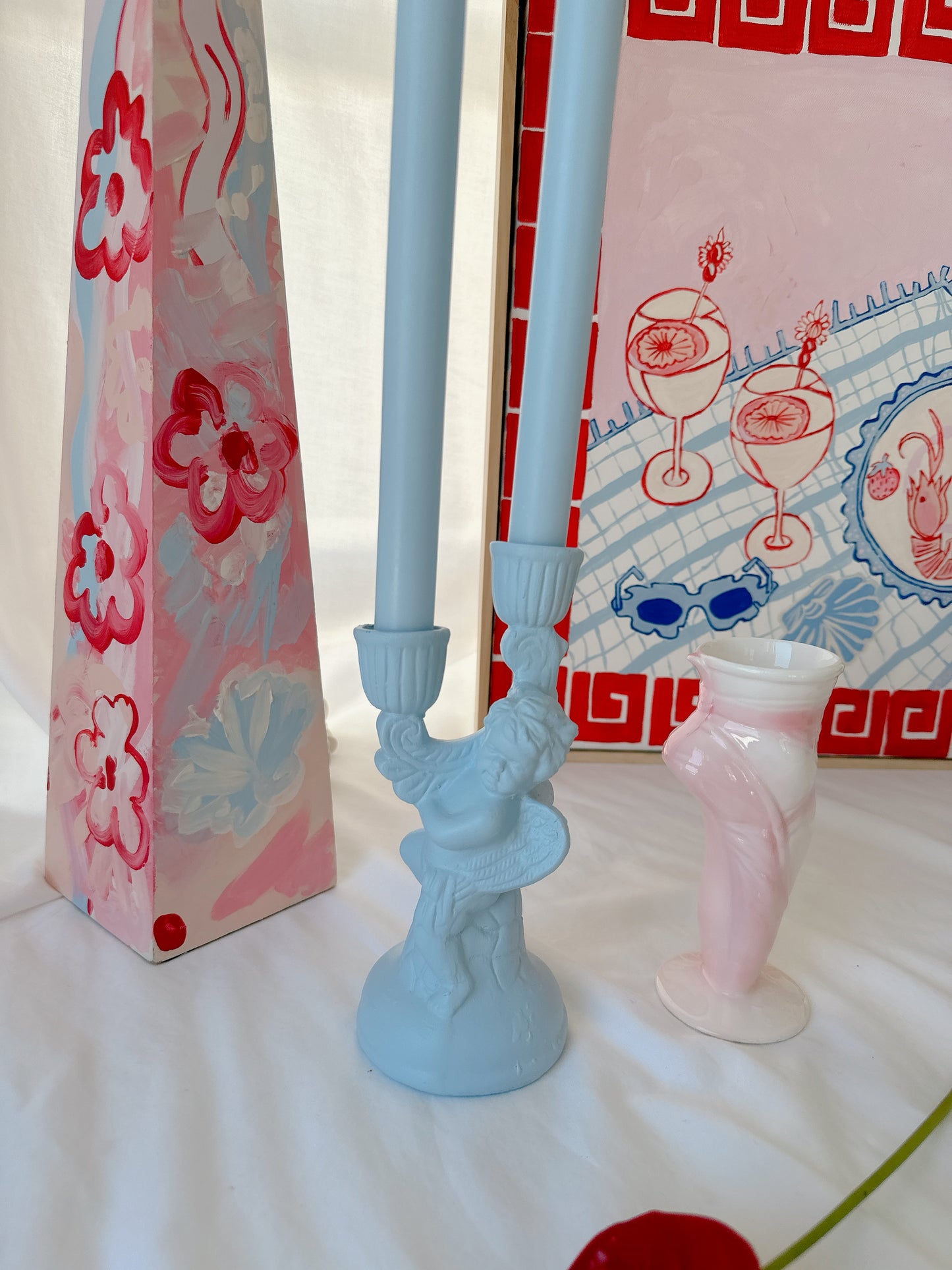 Powder Blue Cherub Candle Holder