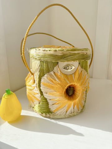 Vintage Raffia Sunflower Basket- Large 🌻