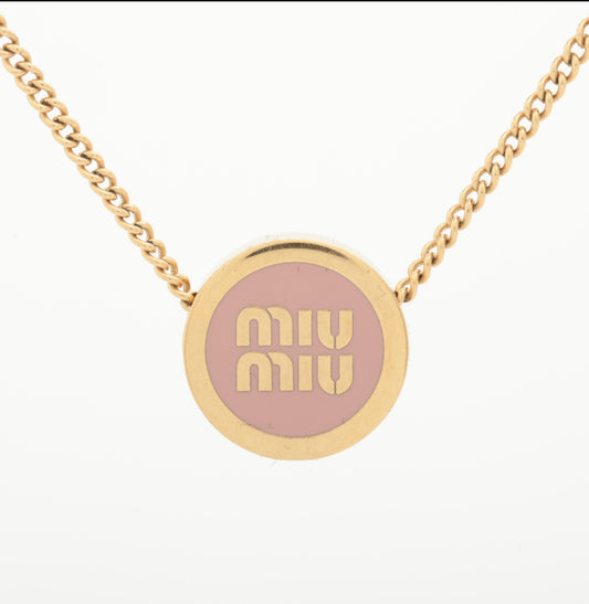 Miu Miu Pink & Gold Logo Necklace