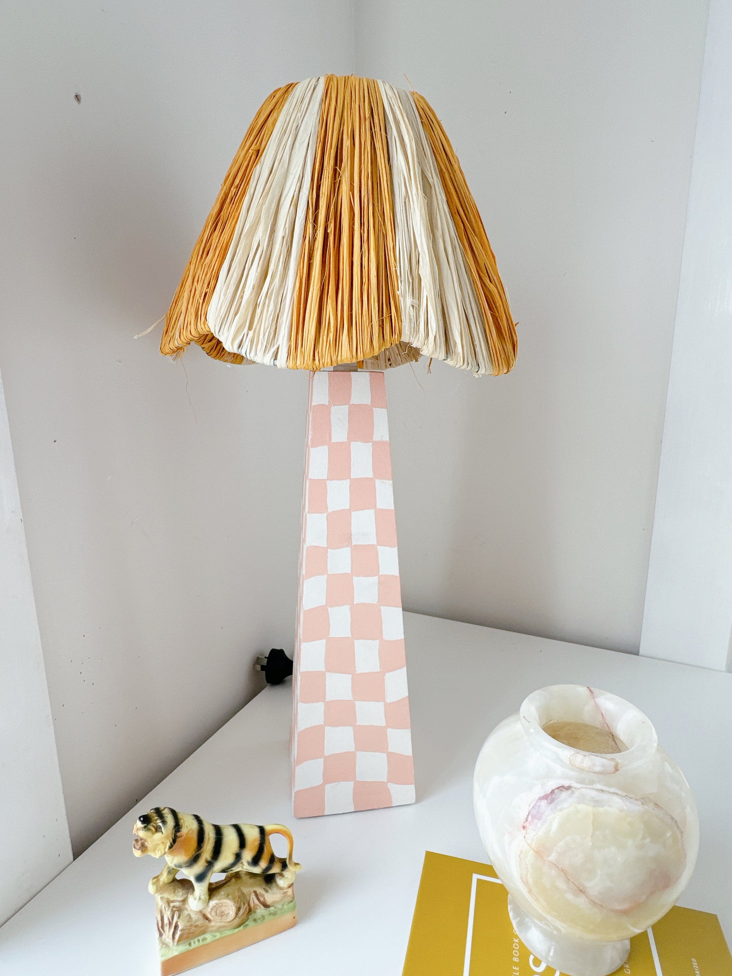 Checkerboard Handpainted Lamp & Pleated Lampshade