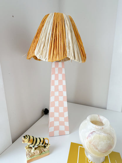 Checkerboard Handpainted Lamp & Pleated Lampshade