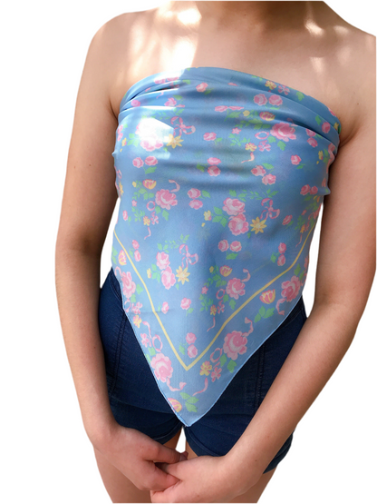 Vintage Blue /Pink Floral Scarf