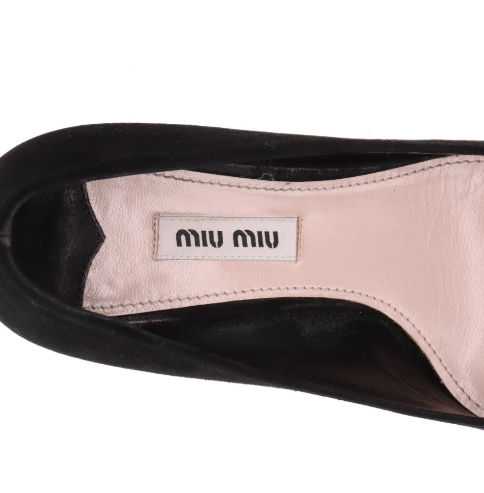 Miu Miu Black Suede Crystal Block Heels