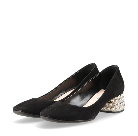 Miu Miu Black Suede Crystal Block Heels