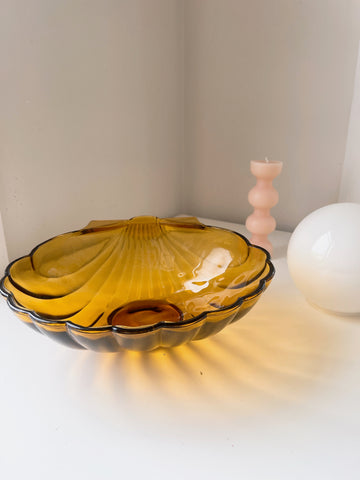 Large Amber Glass Shell Dish