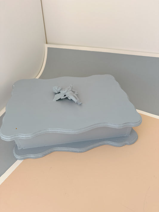 Wooden Dusty Blue Cherub Jewellery Box