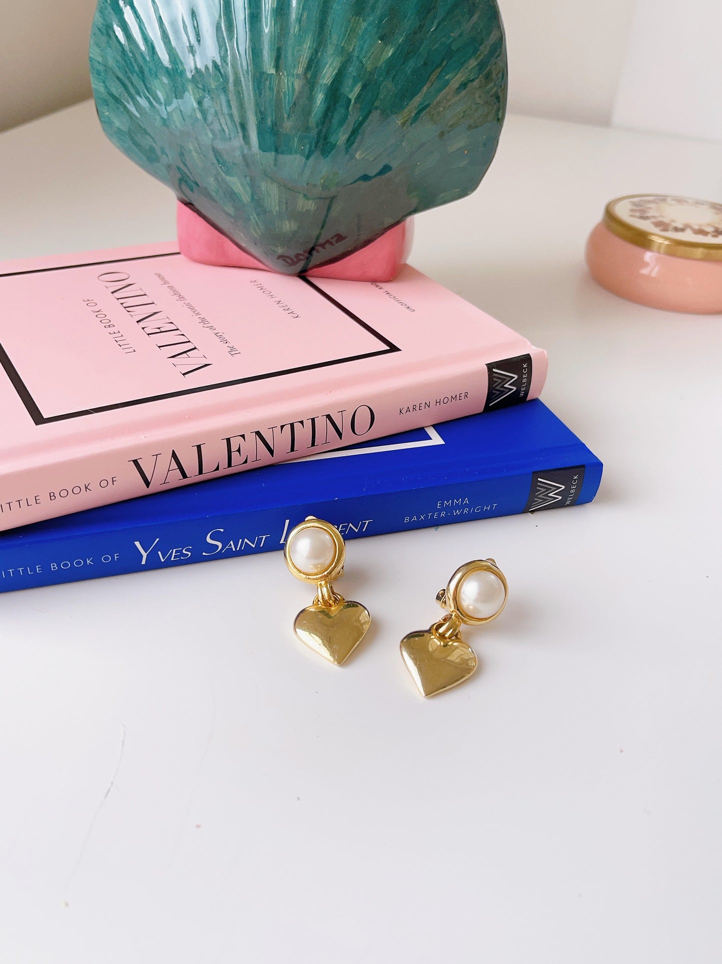 Vintage Pearl Gold Heart Earrings