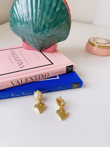 Vintage Pearl Gold Heart Earrings