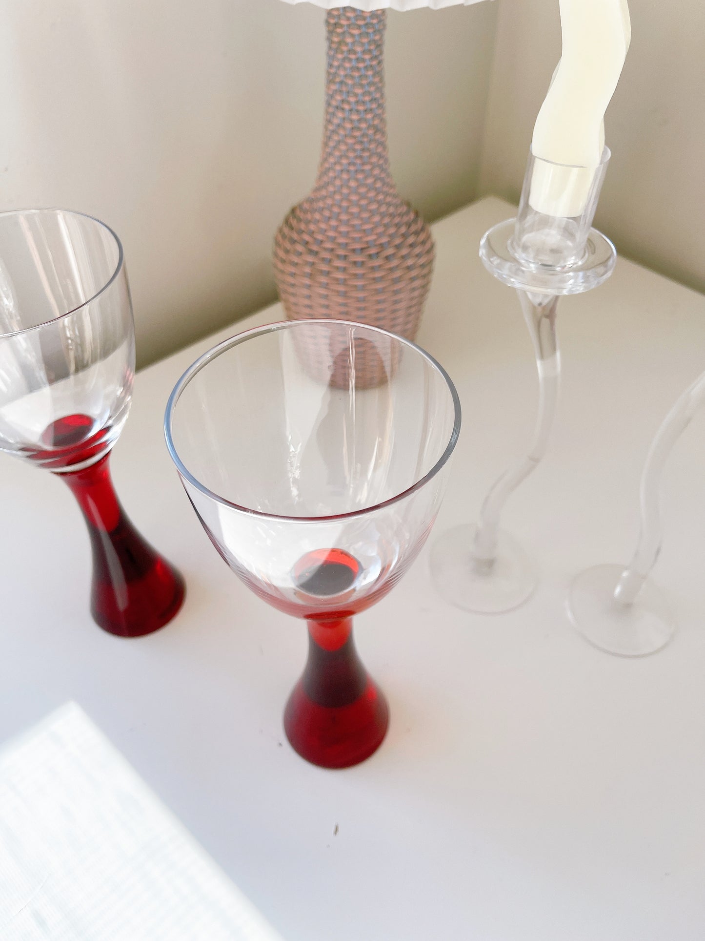 Set 2 Vintage Red Stem Glasses