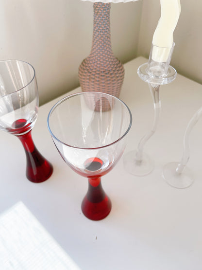 Set 2 Vintage Red Stem Glasses