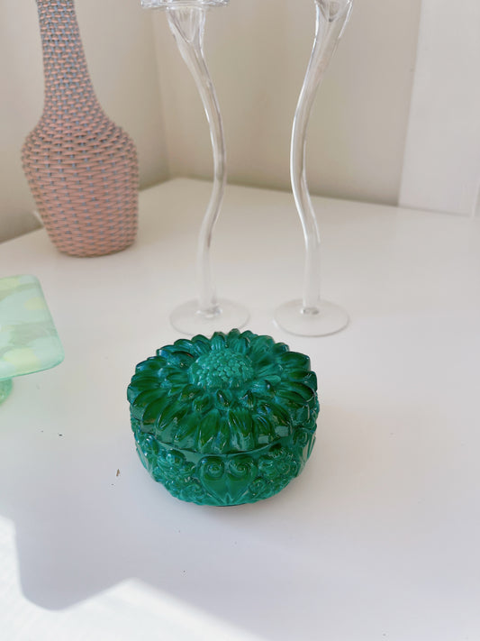 Green Czech Malachite Glass Jewellery Box