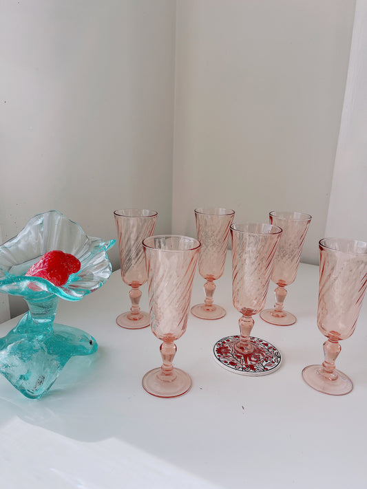 Set 6 French Pink Swirl Glasses