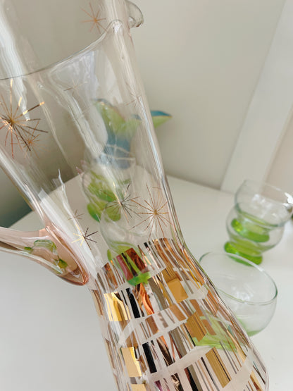 Vintage Art Deco Pink Glass Jug with Gold Foiling