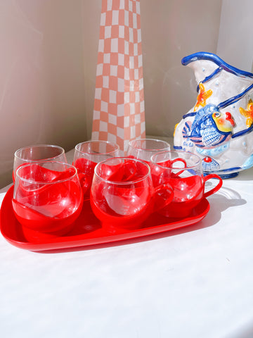 Retro Set 6 Glass Cups / Tray - Germany