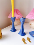 Set Blue Ceramic Tulip Candle Holders