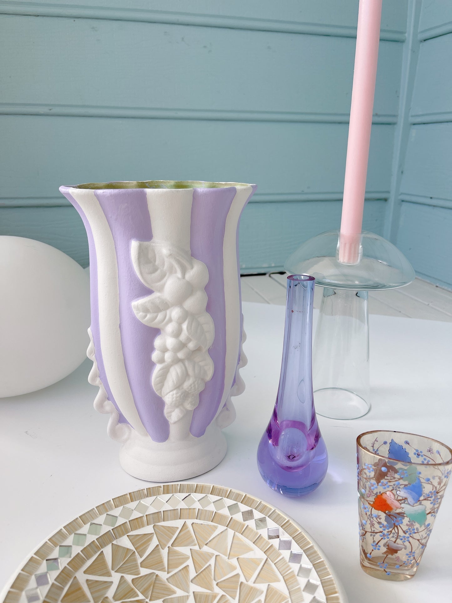 Repurposed HVL Vintage Vase - Lilac Stripe