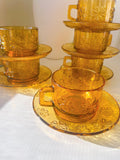 Set 6 French Glass Daisy Cup & Saucers
