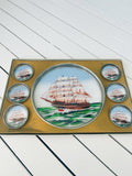 Vintage Glass Nautical Tray And Coasters