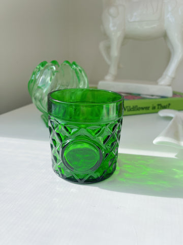 Green Vintage Cut Glass Glass / T-Light Holder