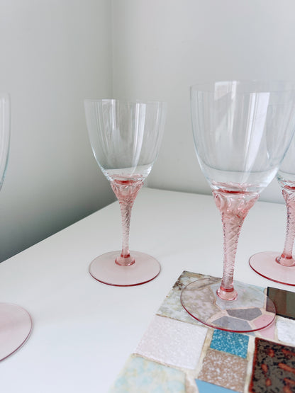 Set 4 Pink Swirl Stemmed Glasses