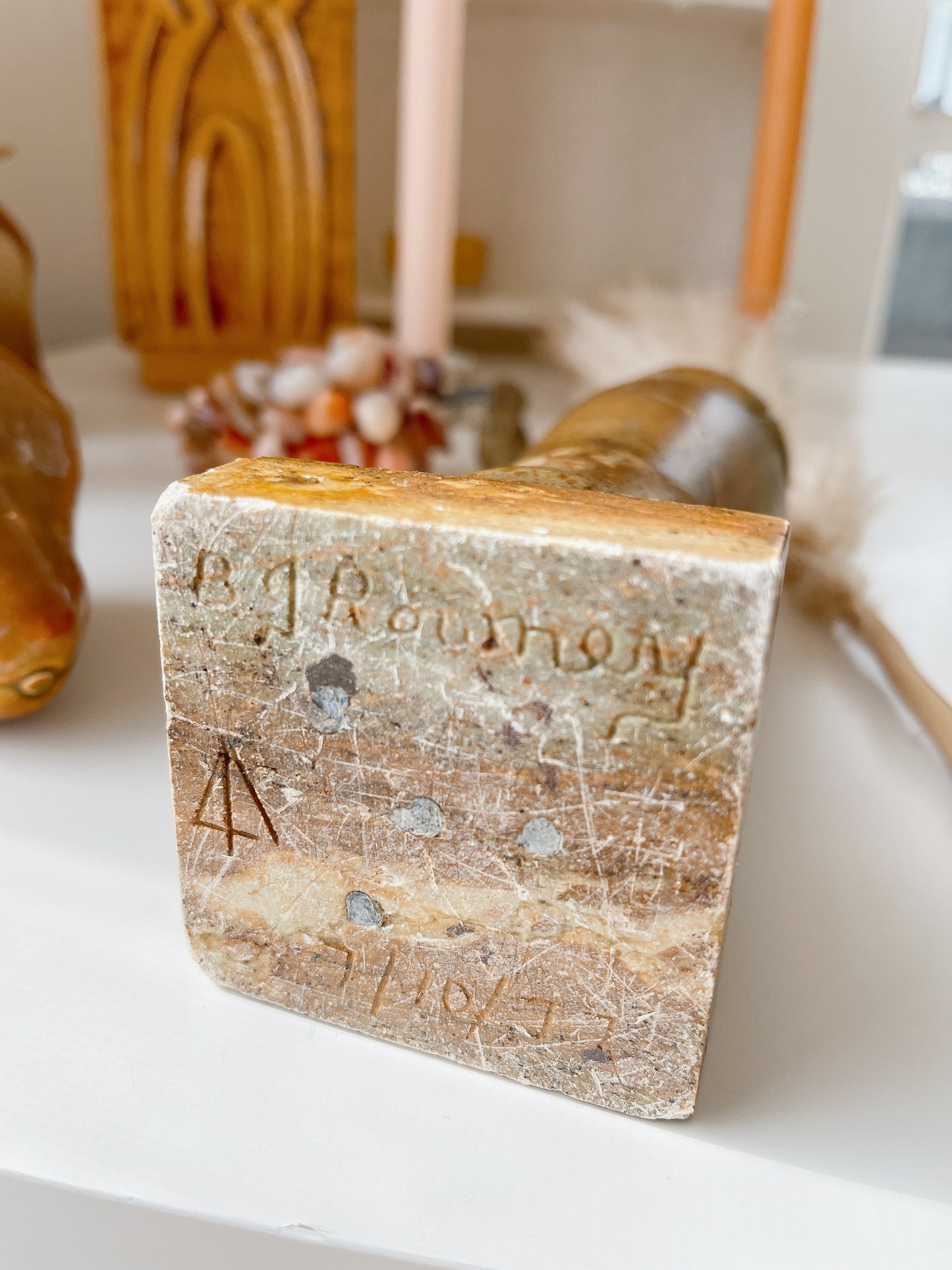 Vintage Hand Carved Stone Vase - 1977